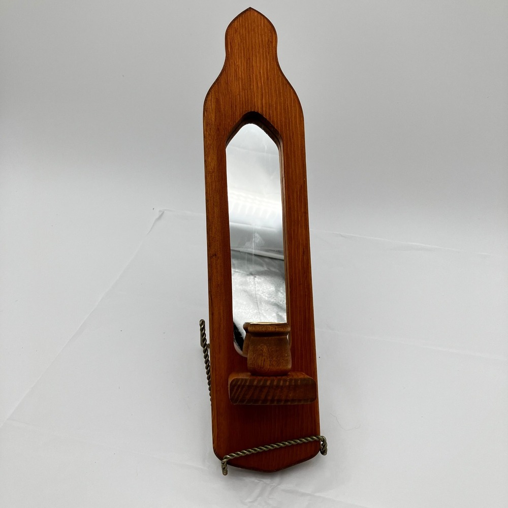 Wood Wall Sconce Mirror 15.5x3.5 Brown Vintage Arched Primitive